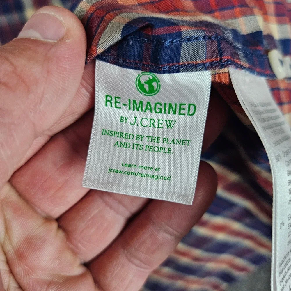 J. Crew Mens XL Classic Button Up Shirt‎ Organic Cotton Plaid Stretch